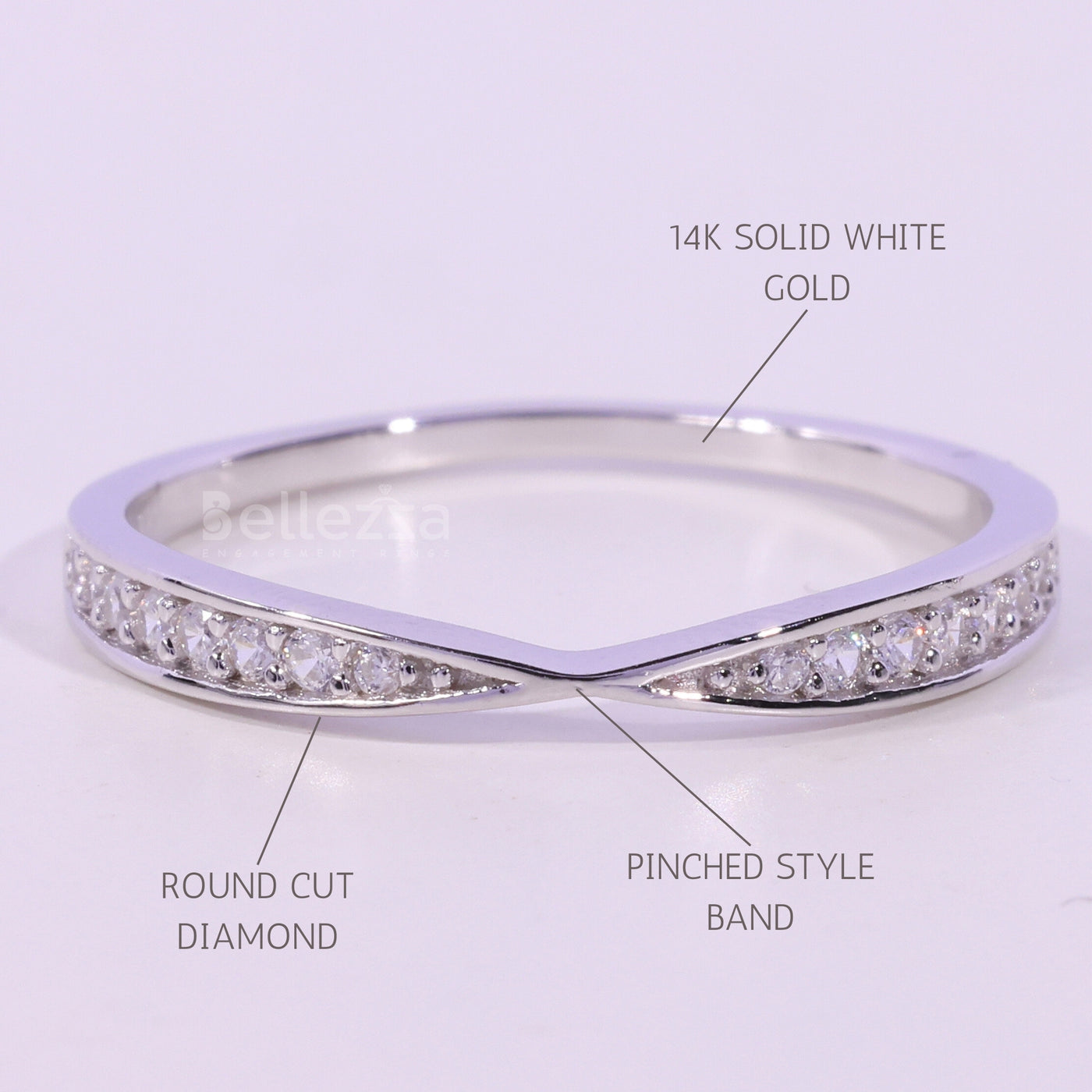 Round Cut Diamond Pinched Style Moissanite Wedding Band