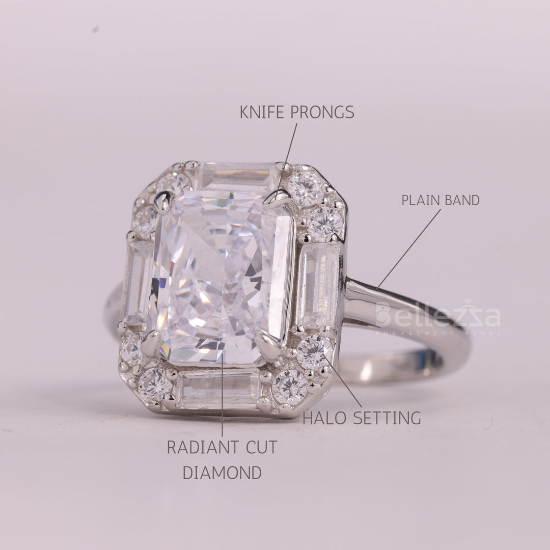 1.0CT Radiant Cut Halo Setting Moissanite Engagement Ring