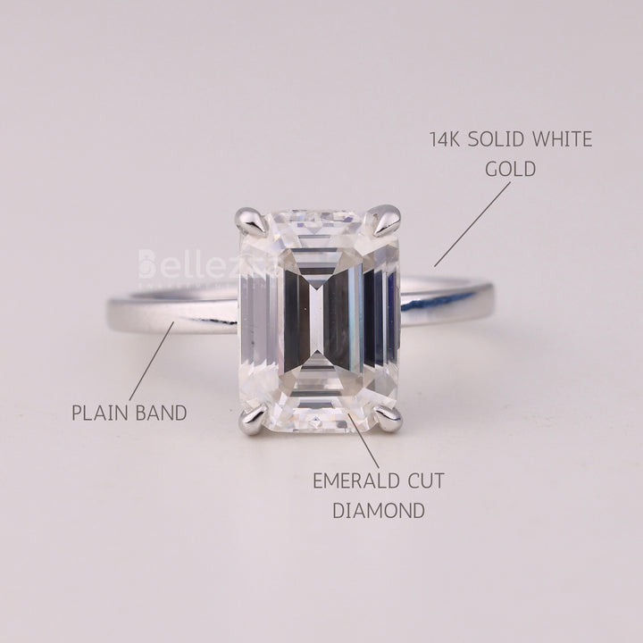 1.50CT Emerald Cut Hidden Halo Moissanite Engagement Ring