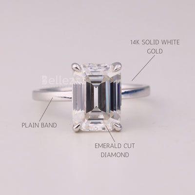 1.50CT Emerald Cut Hidden Halo Moissanite Engagement Ring