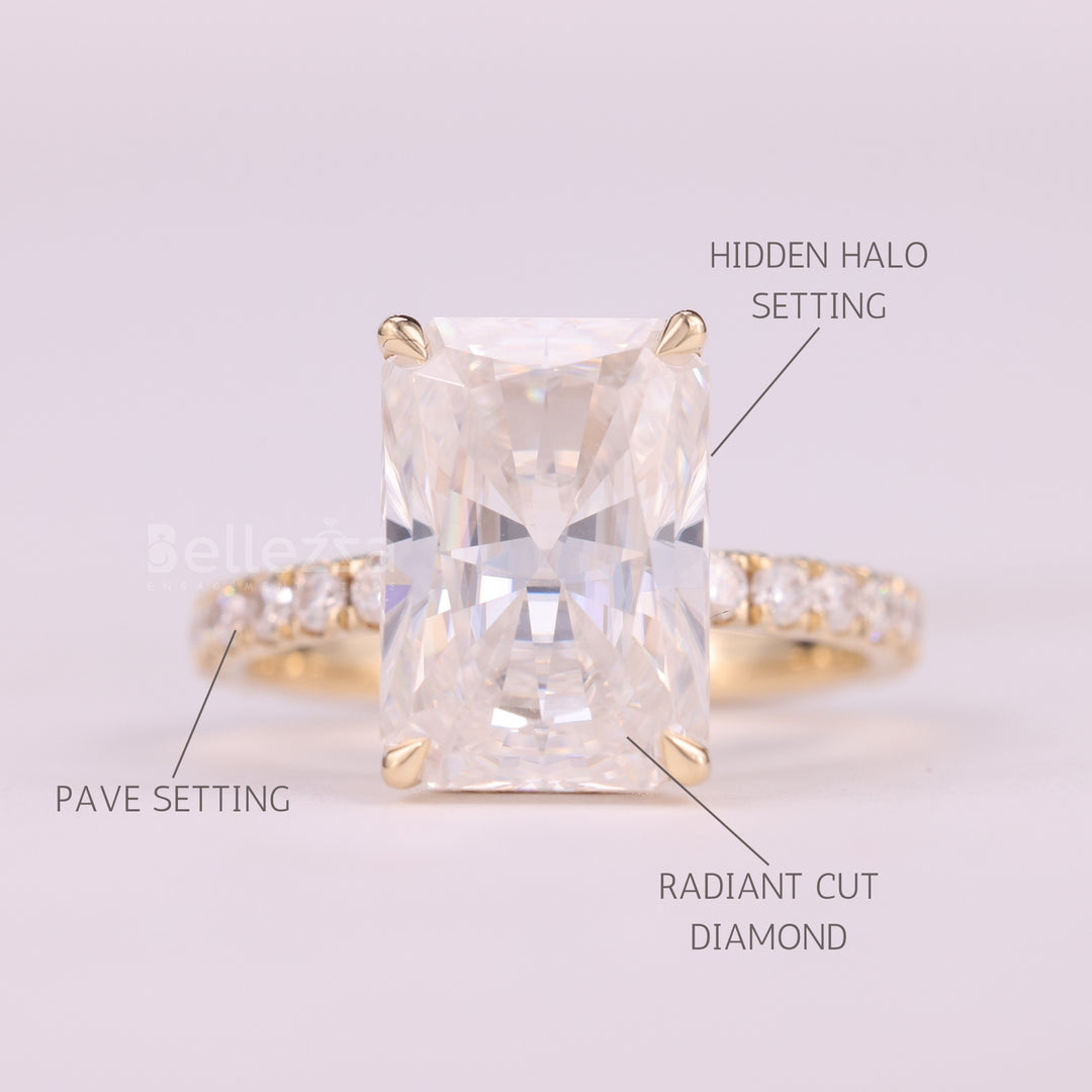 5.0CT Radiant Cut Hidden Halo Pave Setting Engagement Ring