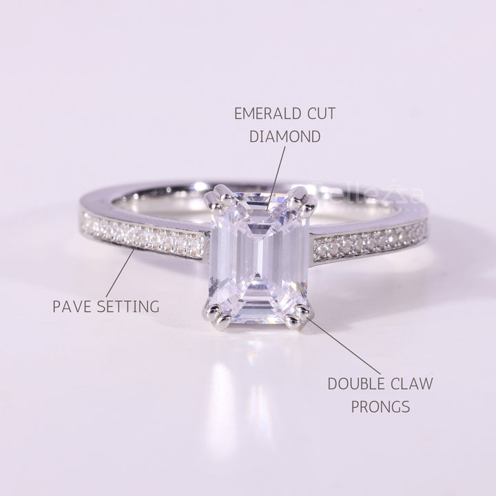 1.0CT Emerald Cut Pave Setting Moissanite Engagement Ring
