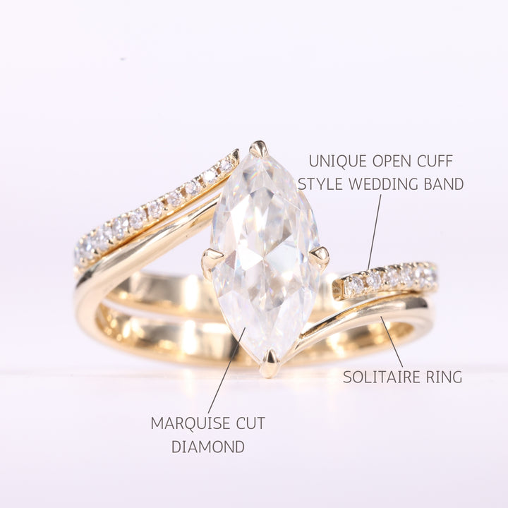 1.50CT Marquise Cut Unique Cluster Diamond Bridal Ring Set