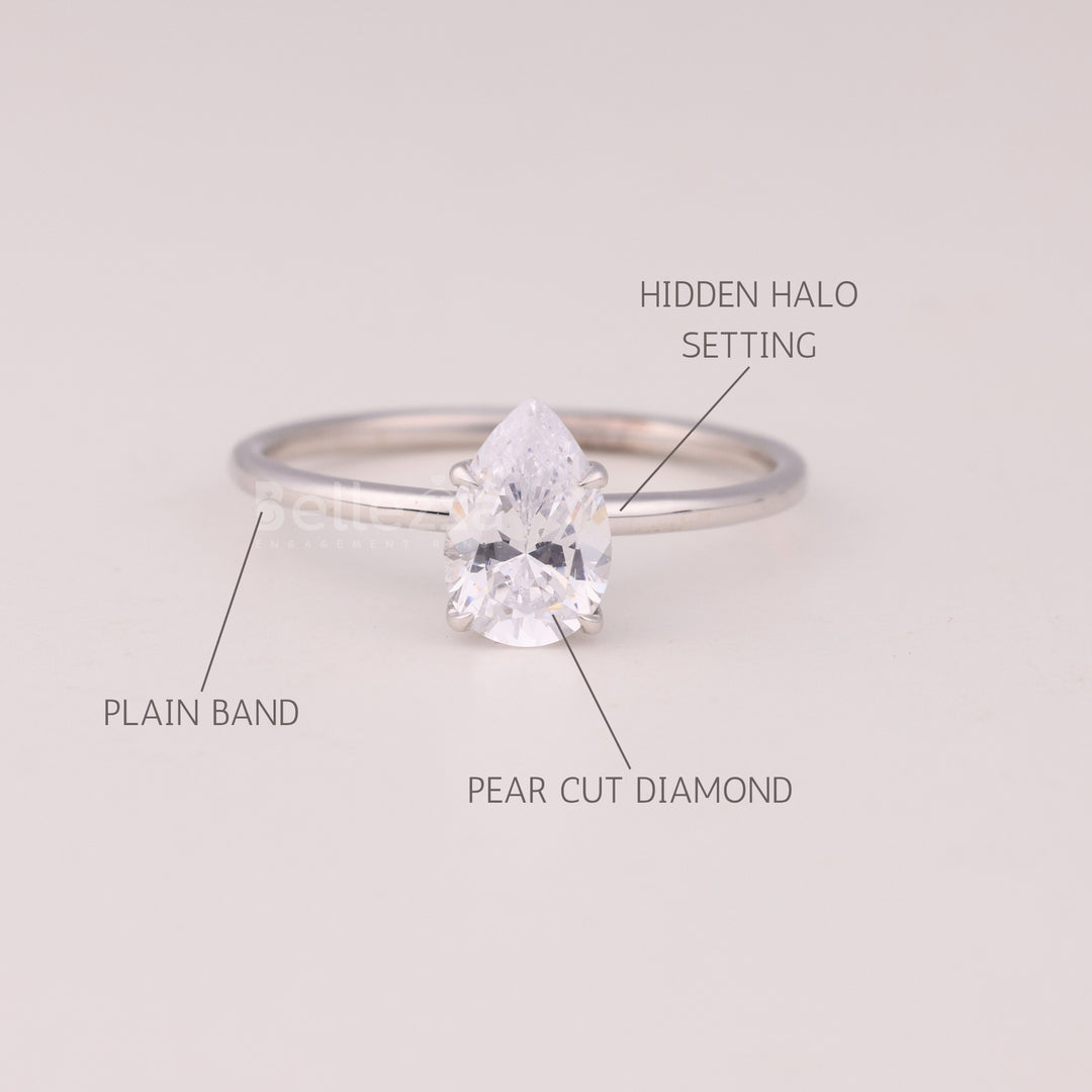 1.0Cut Pear Cut Diamond Hidden Halo Engagement Ring