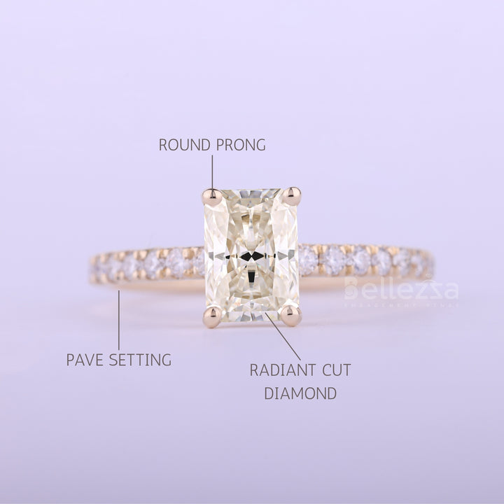 1.0CT Radiant Cut Pave Setting Moissanite Engagement Ring