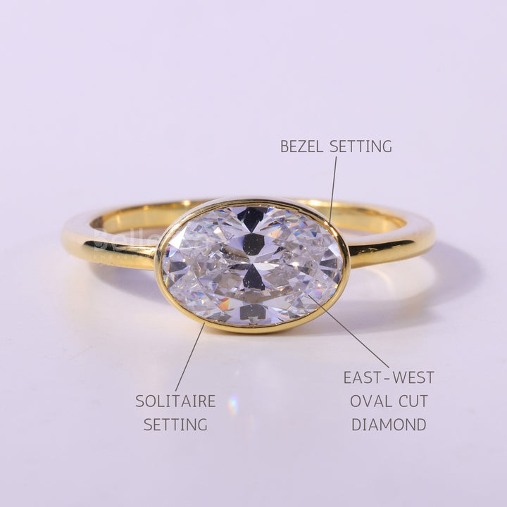 1.50CT East-West Oval Cut Bezel Setting Solitaire Engagement Ring