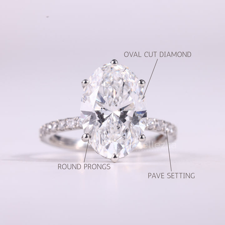 3.0CT Oval Cut Hidden Halo Pave Setting Moissanite Engagement Ring