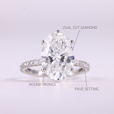 3.0CT Oval Cut Hidden Halo Pave Setting Moissanite Engagement Ring