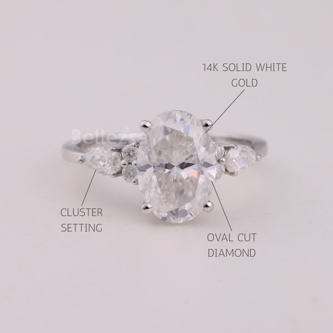 2.0CT Oval Cut Cluster Diamond Moissanite Engagement Ring