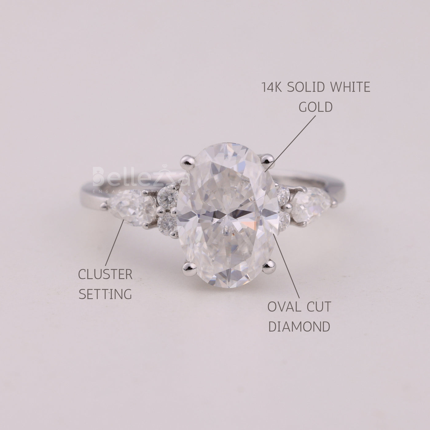 2.0CT Oval Cut Cluster Diamond Moissanite Engagement Ring