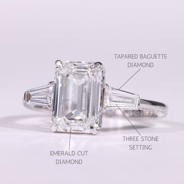 1.50CT Emerald Cut Diamond Three Stone Moissanite Engagement Ring