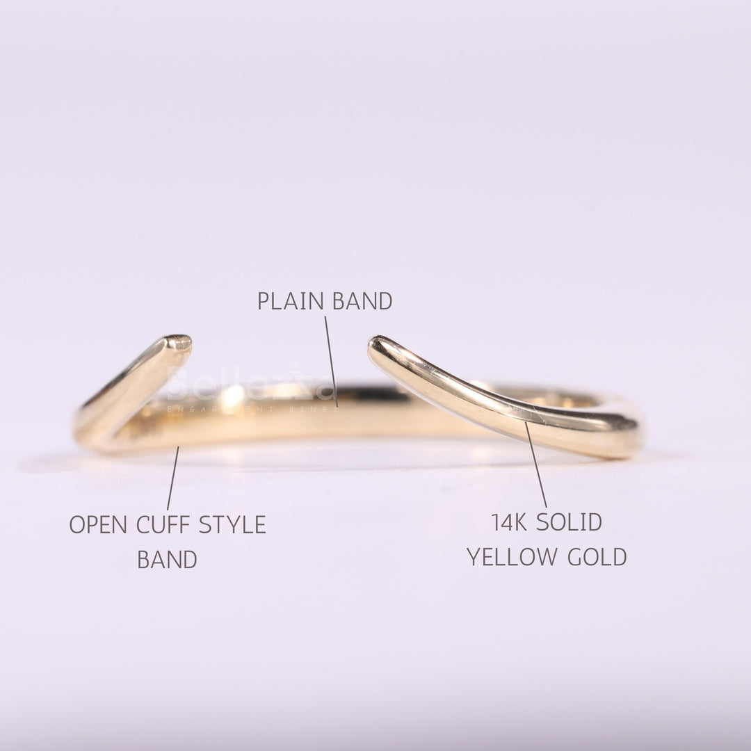 14K Solid Yellow Gold Open Cuff Style Unique Wedding Band