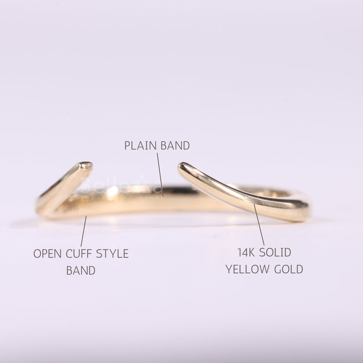 14K Solid Yellow Gold Open Cuff Style Unique Wedding Band