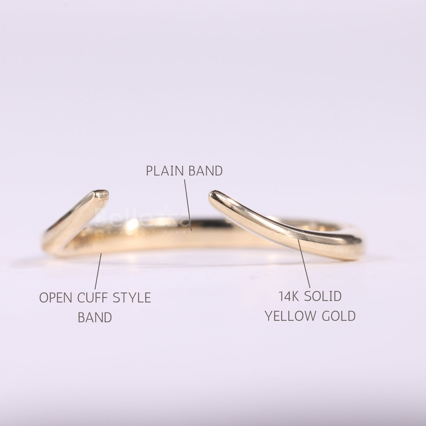14K Solid Yellow Gold Open Cuff Style Unique Wedding Band
