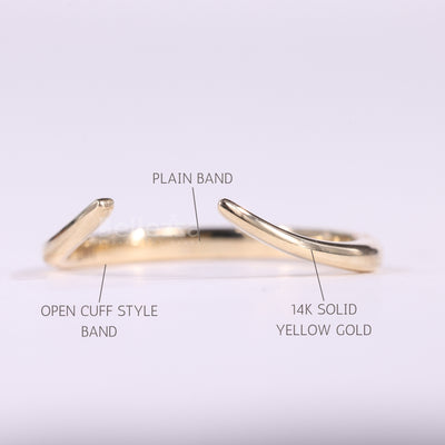 14K Solid Yellow Gold Open Cuff Style Unique Wedding Band