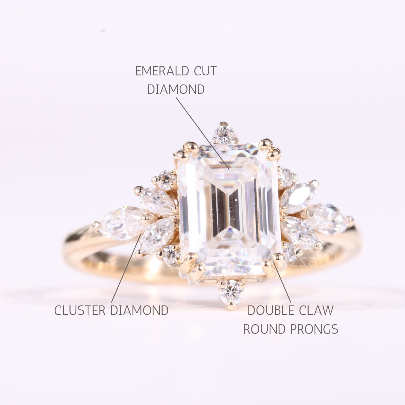 1.00CT Emerald Cut Cluster Diamond Moissanite Engagement Ring