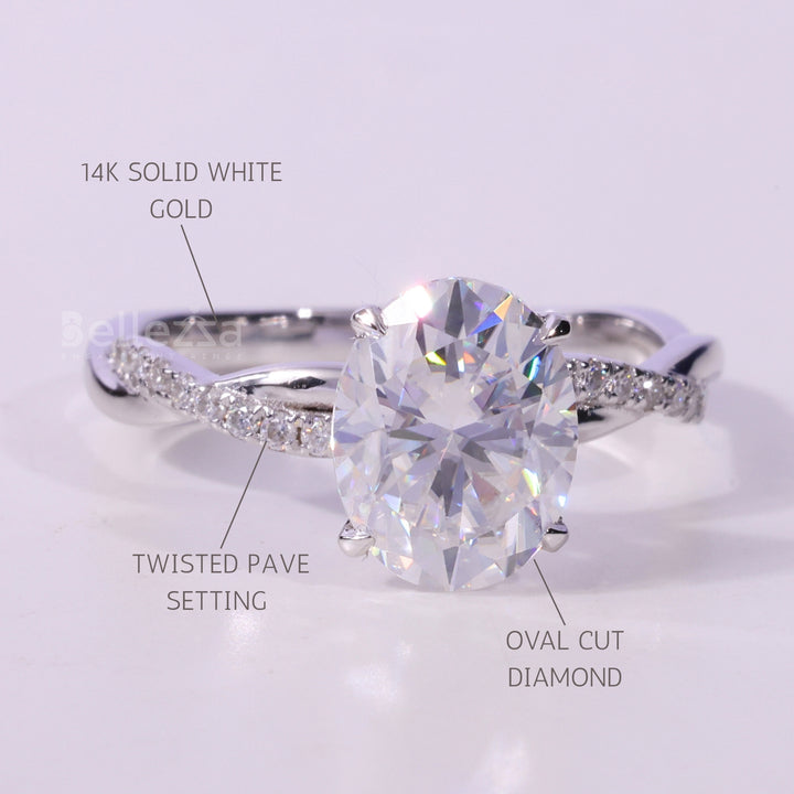 1.50CT Oval Cut Twisted Pave Setting Moissanite Engagement Ring