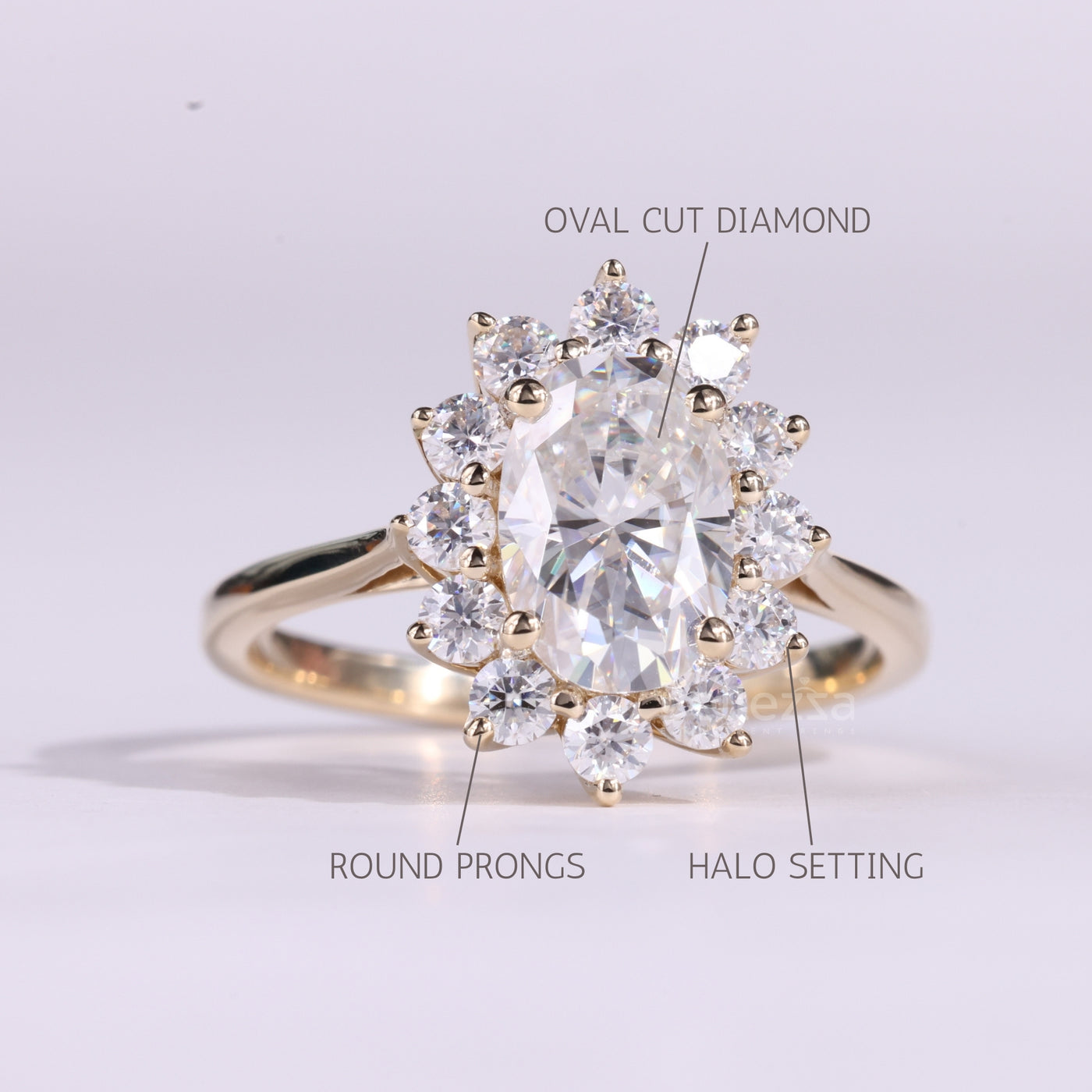 1.50CT Oval Cut Floral Halo Setting Moissanite Engagement Ring