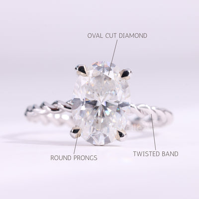 1.50CT Oval Cut Hidden Halo Twisted Moissanite Engagement Ring