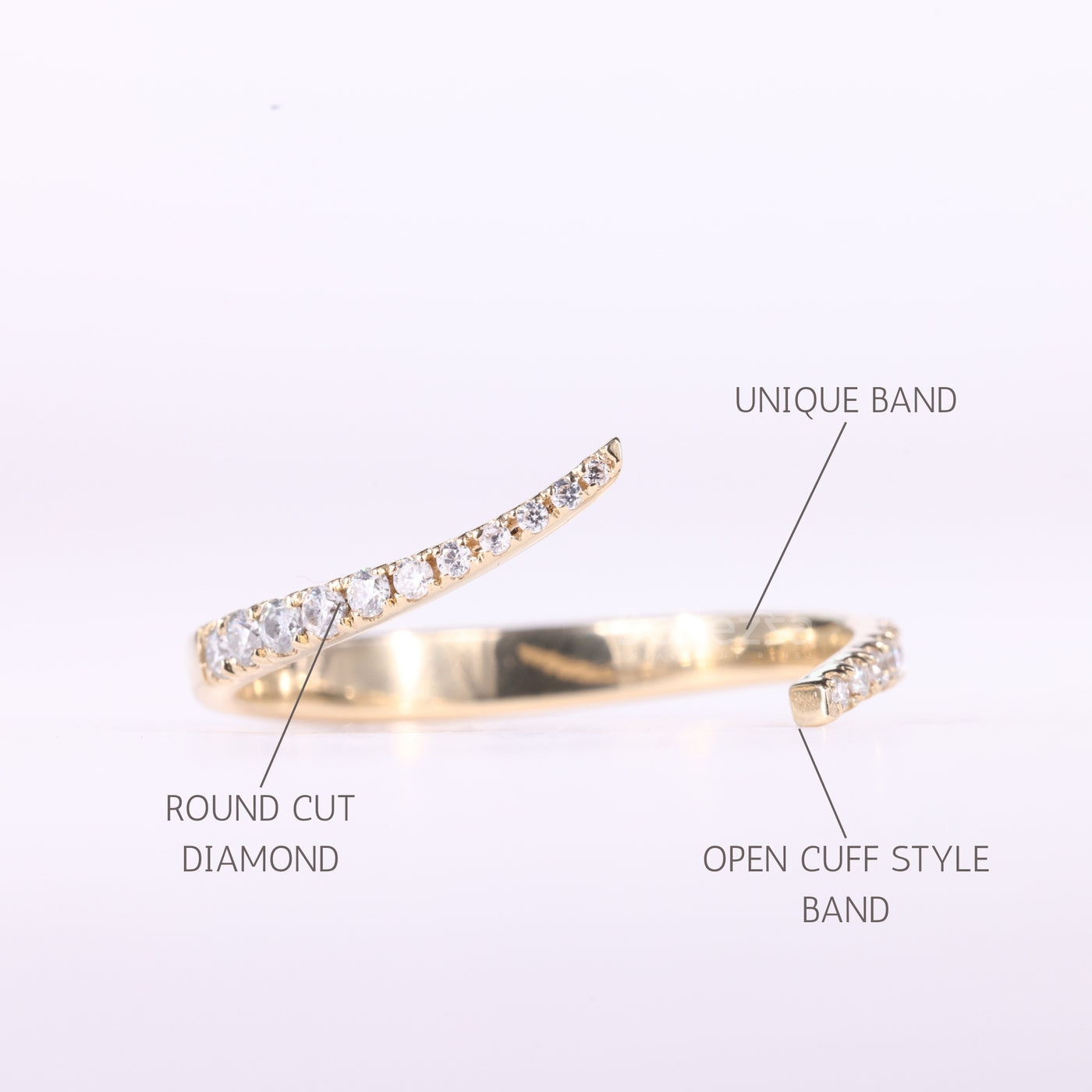 Round Cut Cluster Diamond Open Cuff Moissanite Wedding Band