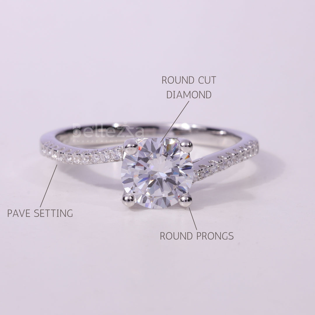 1.0CT Round Cut Pave Setting Moissanite Engagement Ring