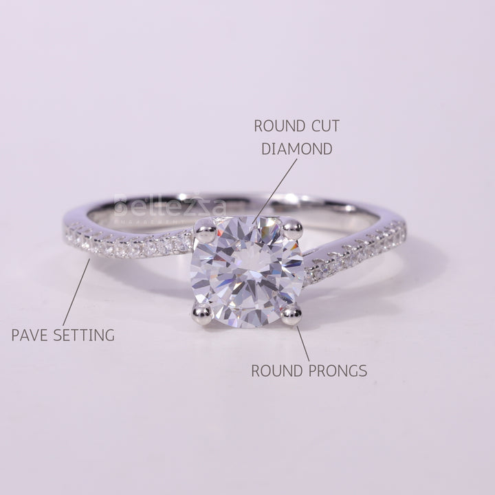 1.0CT Round Cut Pave Setting Moissanite Engagement Ring