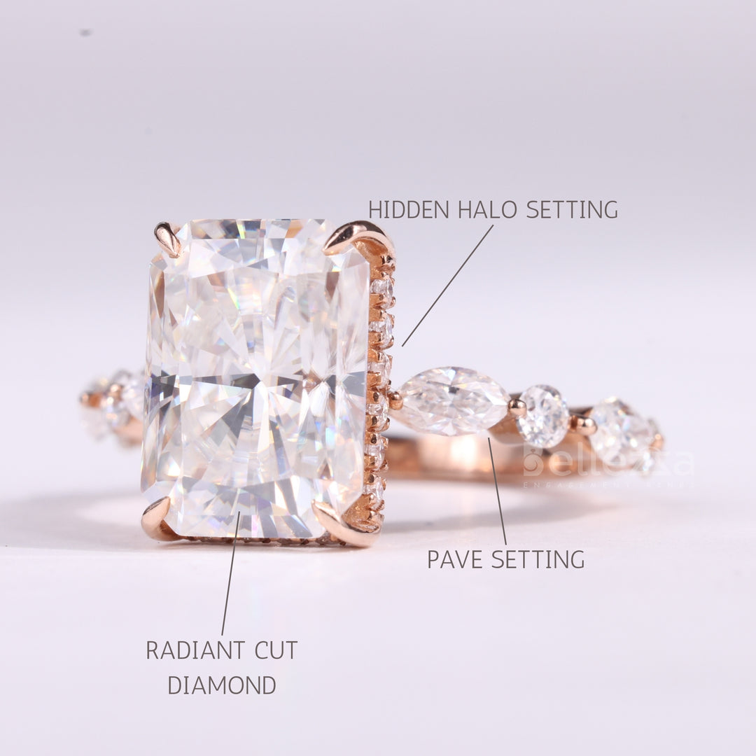 1.50CT Radiant Cut Pave Setting Moissanite Engagement Ring