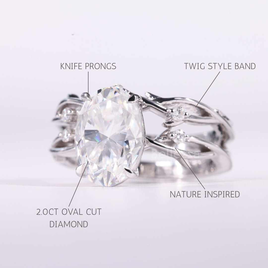 1.50CT Oval Cut Nature Inspired Moissanite Bridal Ring Set