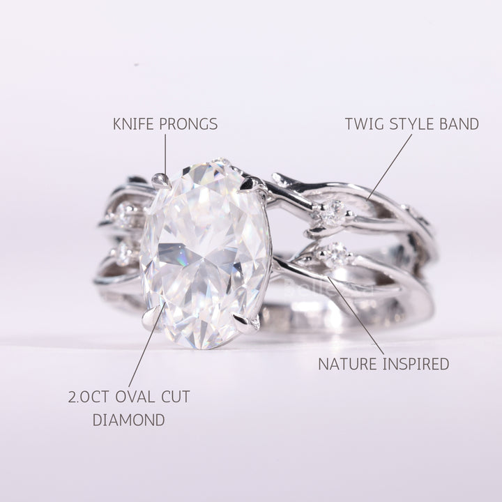 1.50CT Oval Cut Nature Inspired Moissanite Bridal Ring Set