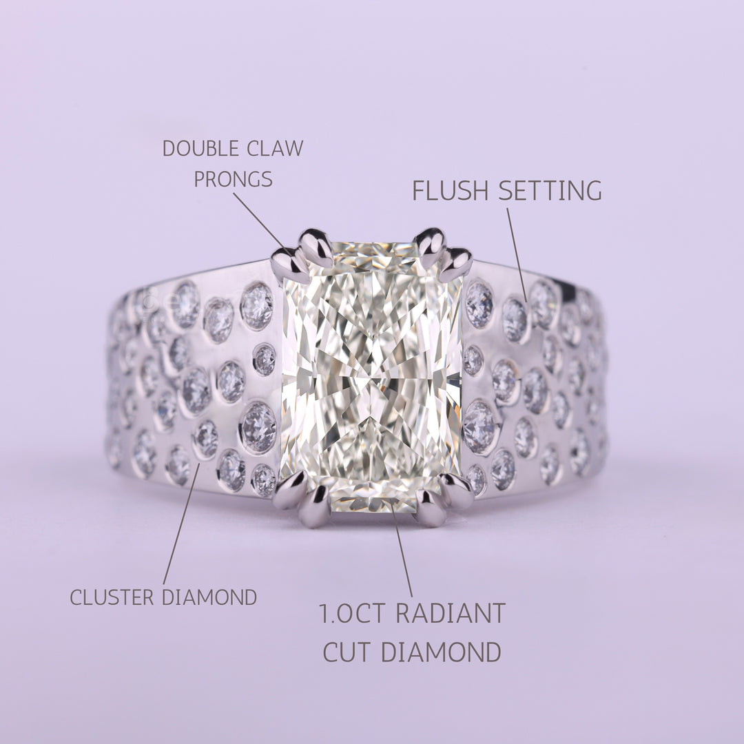 2.0CT Radiant Cut Flush Set Cluster Diamond Men's Ring