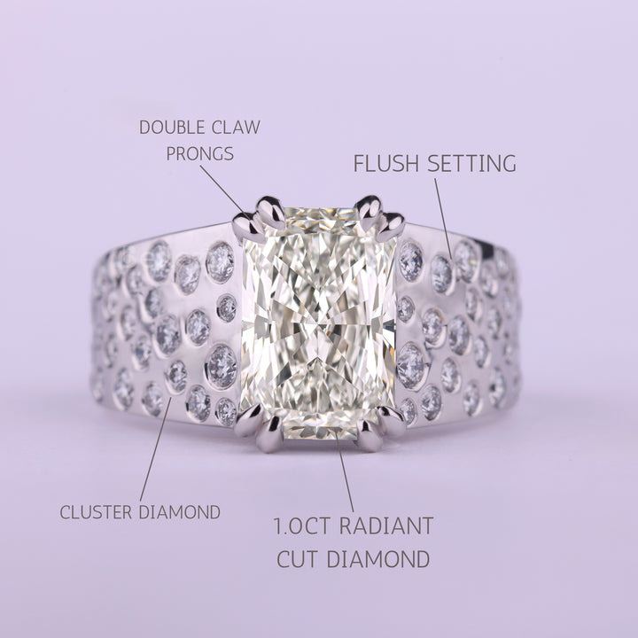 2.0CT Radiant Cut Flush Set Cluster Diamond Men's Ring