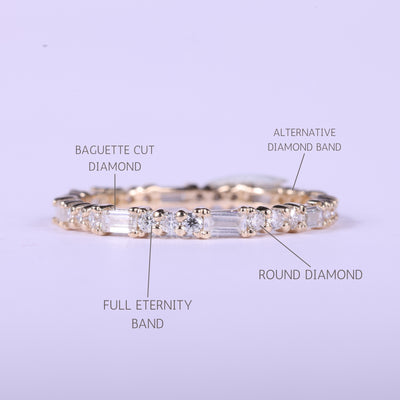 Round & Baguette Cut Diamond Moissanite Full Eternity Wedding Band