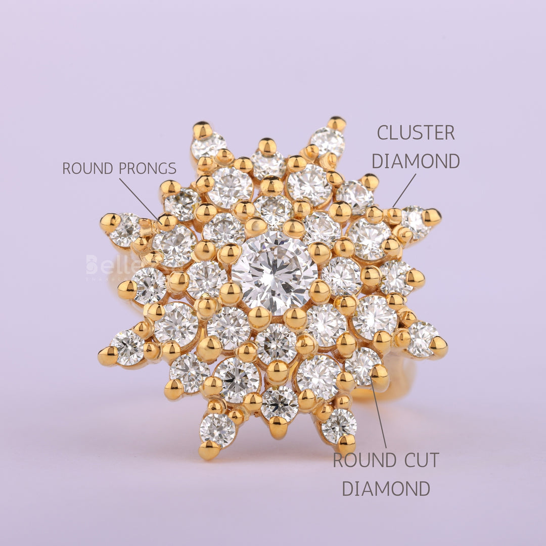 0.50CT Round Cut Cluster Diamond Moissanite Engagement Ring