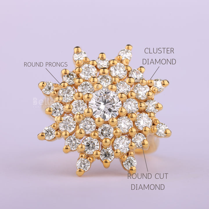 0.50CT Round Cut Cluster Diamond Moissanite Engagement Ring