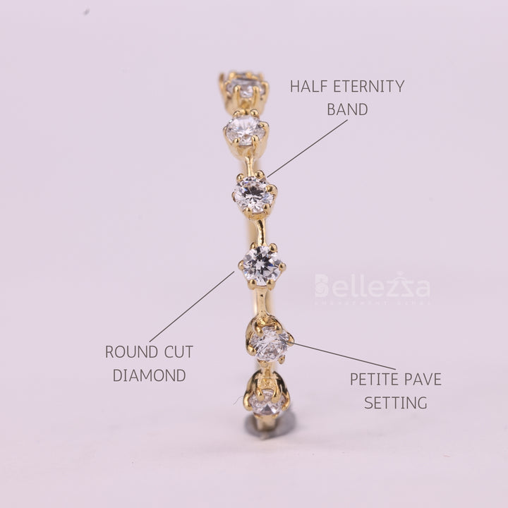 Round Cut Petite Pave Setting Half Eternity Moissanite Wedding Band