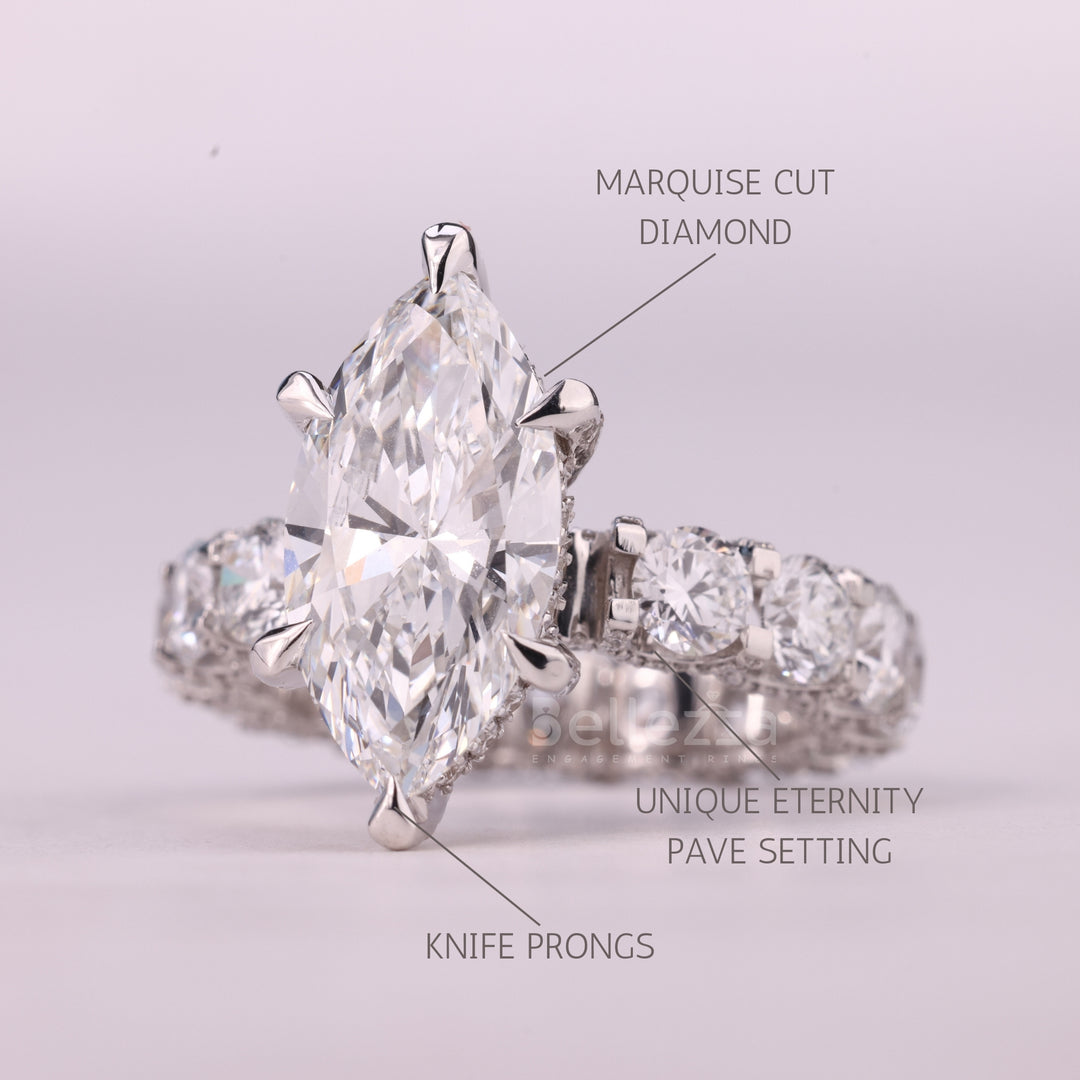 2.0CT Marquise Cut Diamond Eternity Pave Setting Moissanite Engagement Ring