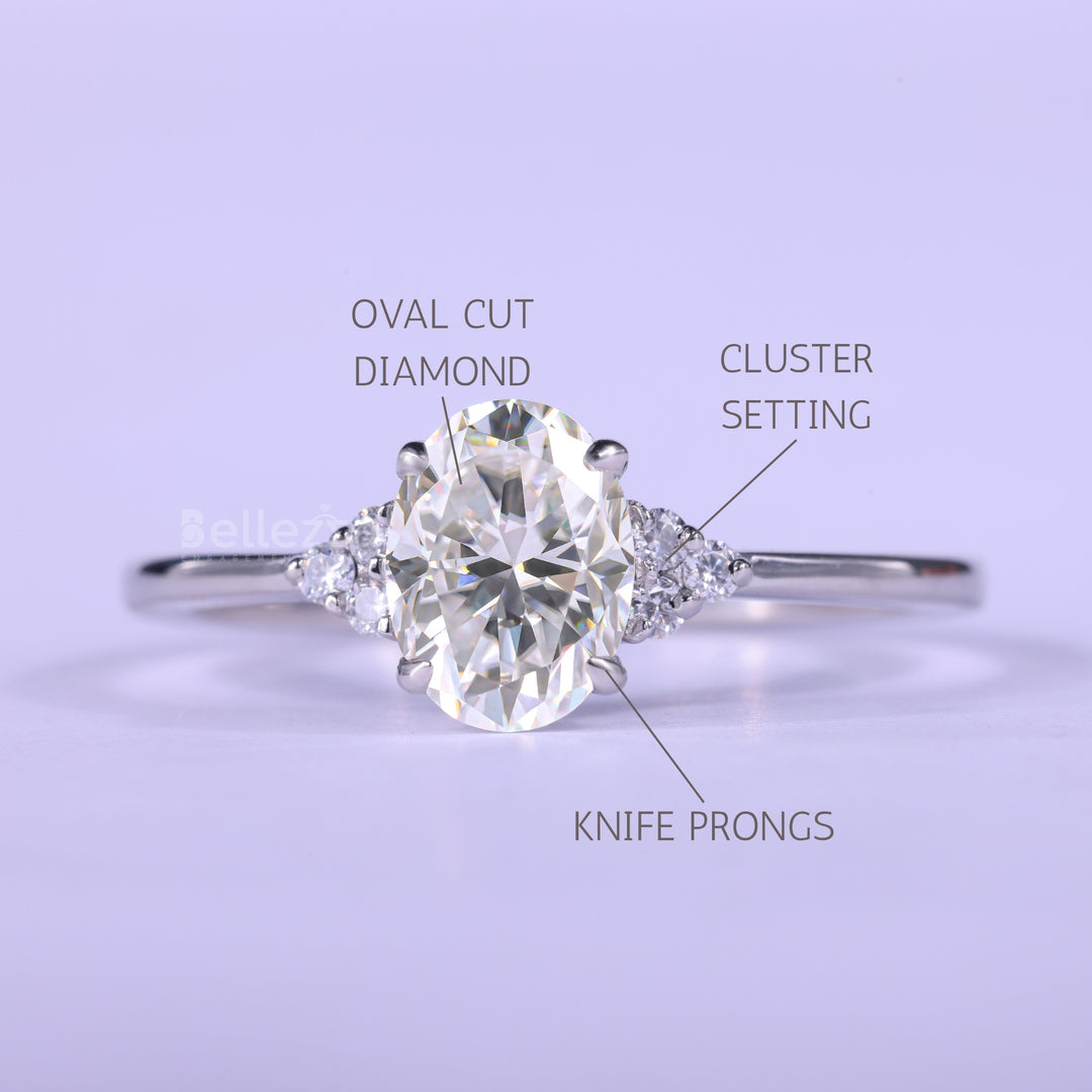 1.50CT Oval Cut Cluster Diamond Moissanite Engagement Ring