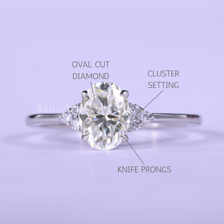 1.50CT Oval Cut Cluster Diamond Moissanite Engagement Ring