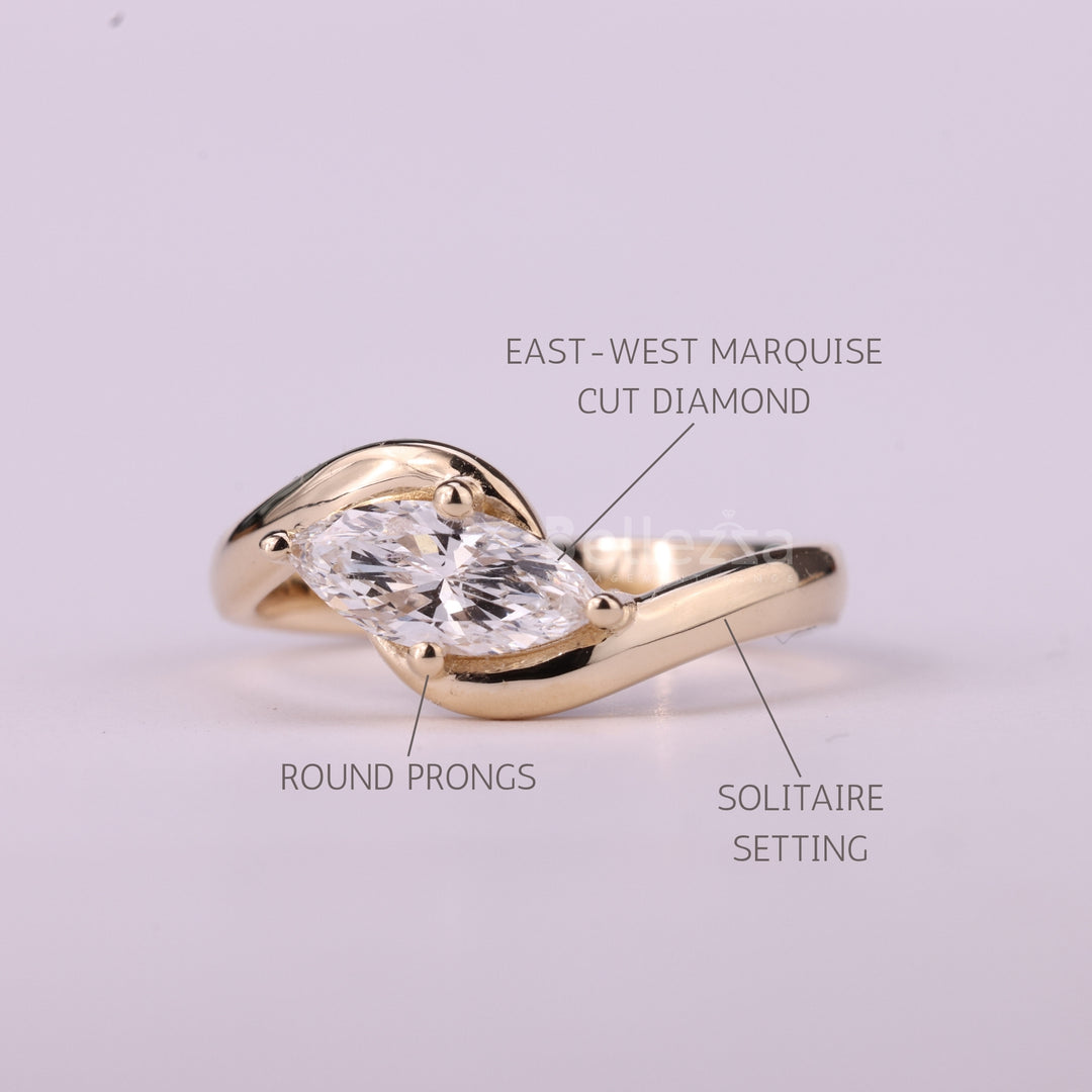 1.0CT East-West Marquise Cut Moissanite Engagement Ring