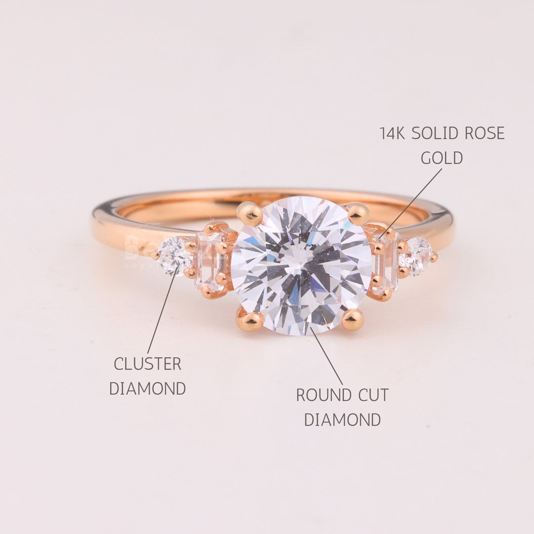 1.0CT Round Cut Cluster Diamond Moissanite Engagement Ring