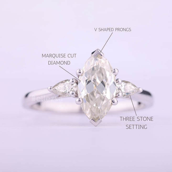 1.50CT Marquise Cut Three Stone Moissanite Engagement Ring
