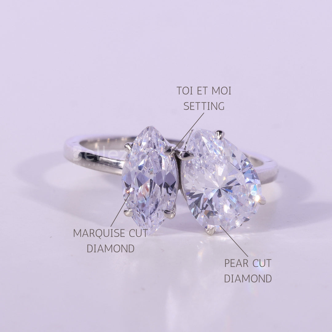 2.0CTW Pear & Marquise Cut Diamond Moissanite Toi Et Moi Engagement Ring