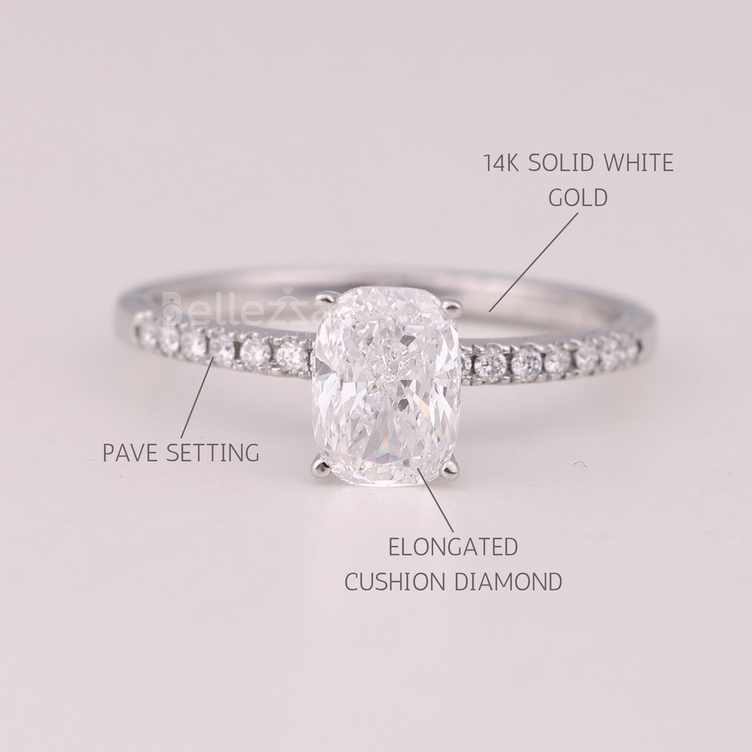1.0CT Elongated Cushion Cut Pave Setting Engagement Ring