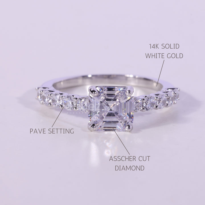 1.0CT Asscher Cut Pave Setting Moissanite Engagement Ring