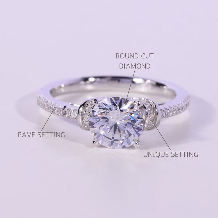 0.75CT Round Cut Diamond Pave Setting Moissanite Engagement Ring