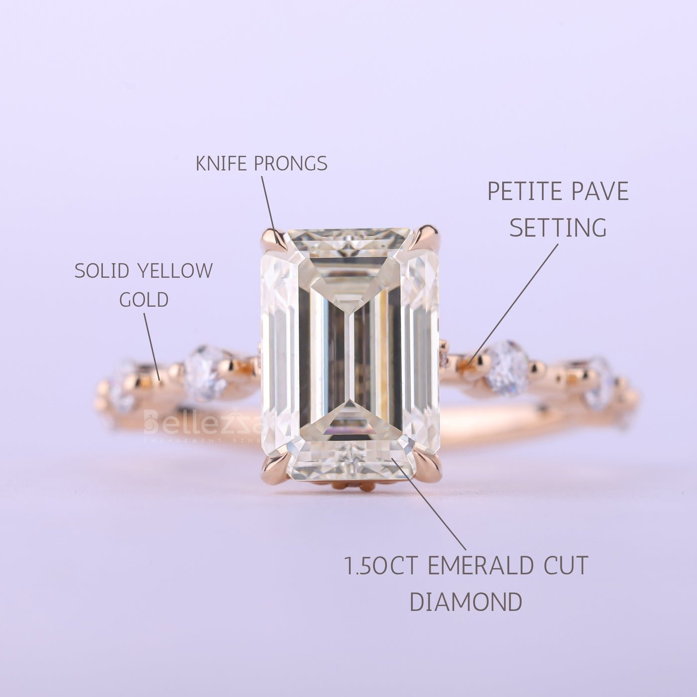 1.0CT Emerald Cut Petite Pave Setting Moissanite Engagement Ring