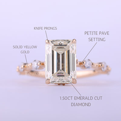 1.0CT Emerald Cut Petite Pave Setting Moissanite Engagement Ring