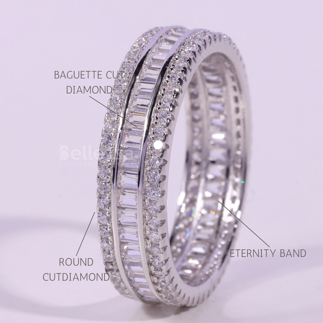Baguette & Round Cut Moissanite Diamond Full Eternity Wedding Band