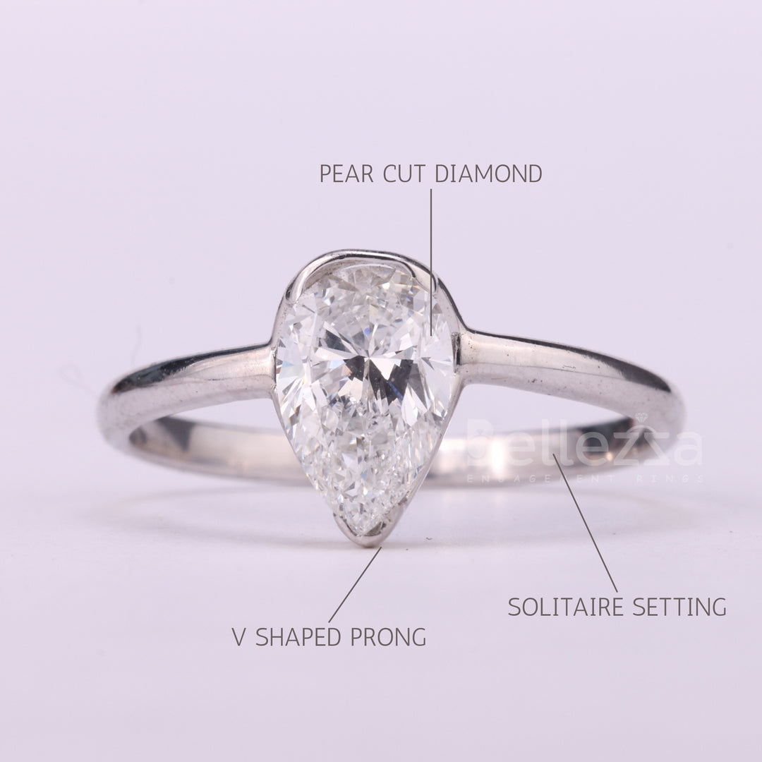 1.00CT Pear Cut Moissanite Diamond Solitaire Engagement Ring
