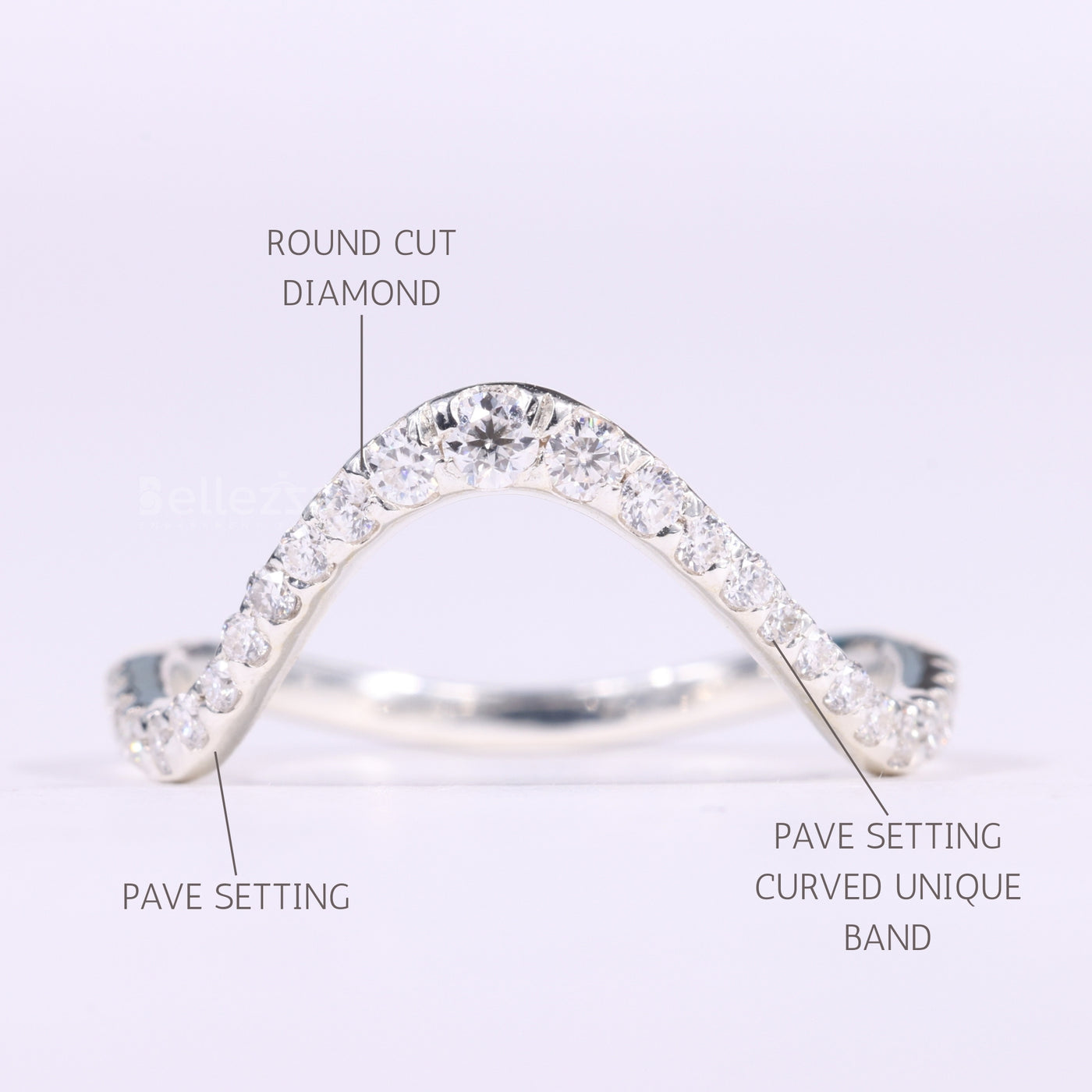 Round Cut Pave Setting Curved Moissanite Wedding Band